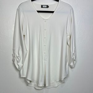 Sympli White Jersey Henley 3/4 Sleeve Classic Fit Top Size 14